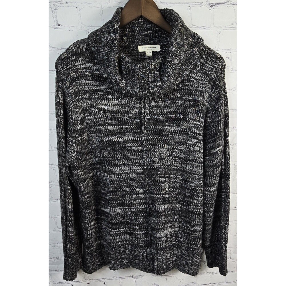 Beach Lunch Lounge Women's Sweater Black Metallic Cowl Neck Tunic Size Lg